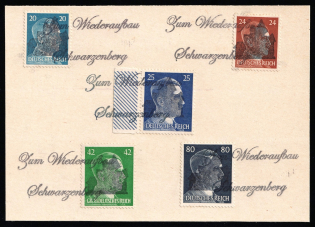 1945 SCHWARZENBERG I Local Issue 20pf - 80pf on piece, Germany, Overprint on Hitler's head (Mi. 11 I, 12 I - 13 I, 16 I, 19 I, Canceled, CV $120)