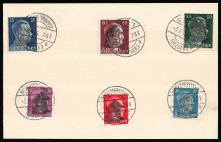 1945 SCHONHEIDERHAMMER Local Issue 6pf - 60pf on piece, Germany, Overprint on Hitler's head (Canceled)