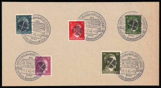 1945 SATZUNG Local Issue 4pf - 30pf on piece, Germany, Overprint on Hitler's head (Commemorative Cancellation)