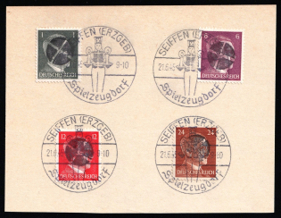 1945 SEIFFEN Local Issue 1pf - 24pf on piece, Germany, Overprint on Hitler's head (Commemorative Cancellation)