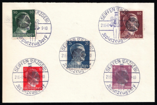 1945 SEIFFEN Local Issue 6pf - 60pf on piece, Germany, Overprint on Hitler's head (Commemorative Cancellation)