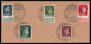 1945 BAD REIBOLDSGRUN Local Issue 4pf - 50pf on piece, Germany, Overprint on Hitler's head (Margins, Commemorative Cancellation)