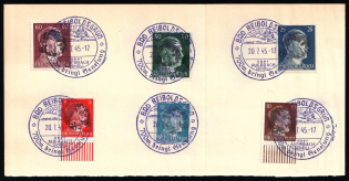 1945 BAD REIBOLDSGRUN Local Issue 8pf - 60pf on piece, Germany, Overprint on Hitler's head (Violet Postmarks, Commemorative Cancellation)