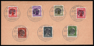 1945 MUHLAU Local Issue 1pf - 30pf on piece, Germany, Official Stamps, Overprint on Hitler's head (Commemorative Cancellation)