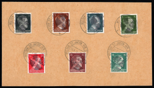 1945 MULSEN ST. JACOB Local Issue 1pf - 16pf on piece, Germany, Overprint on Hitler's head (Commemorative Cancellation)