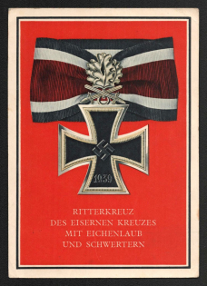 1939 'Knight's cross of the iron cross with OAK leaves and swords', Propaganda Postcard, Third Reich Nazi Germany
