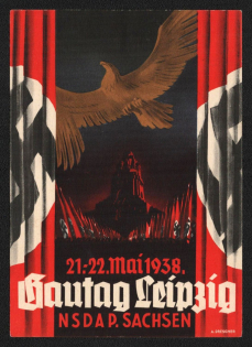 1938 '21-22 May 1938. Gautag Leipzig NSDAP', Propaganda Postcard, Third Reich Nazi Germany