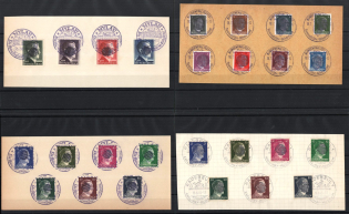 1945 KLINGENTHAL, MYLAU, RADEBEUL Local Issue 25pf - 5RM on pieces, Germany, Overprint on Hitler's head (Commemorative Cancellation)