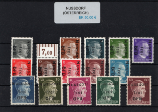 1945 NUSSDORF Local Issue 1pf - 60pf, Austria, Overprint on Hitler's head (CV $230, MNH)