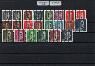 1945 GRAZ Local Issue 1pf - 80pf, Austria, Overprint on Hitler's head (Mi. 674 - 692, Full Set, CV $150, MNH)