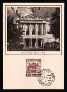 1941 'New German Theater in Prague', Propaganda Postcard, Third Reich Nazi Germany