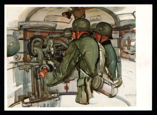 1941 'In the 6th gun turret of a factory on the Upper Rhine', Propaganda Postcard, Third Reich Nazi Germany