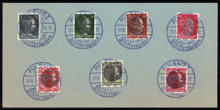 1945 PULSNITZ Local Issue 1pf - 30pf on piece, Germany, Official Stamps, Overprint on Hitler's head (Commemorative Cancellation)