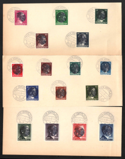 1945 OPPACH Local Issue 12pf - 5RM on pieces, Germany, Overprint on Hitler's head (Canceled)