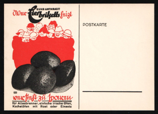 1933-1945 Rare 'Ruhr-anthracite coal pier briquettes', Propaganda Postcard, Third Reich Nazi Germany
