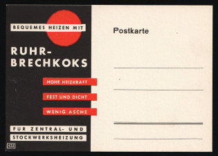1933-1945 Rare 'Ruhr crushed coal', Propaganda Postcard, Third Reich Nazi Germany