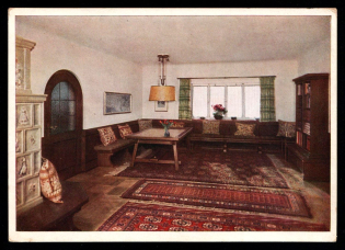 1933-1945 'The Berghof Obersalzberg. Living room', Propaganda Postcard, Third Reich Nazi Germany
