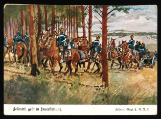 1933-1945 'Field artillery takes up firing position', Propaganda Postcard, Third Reich Nazi Germany