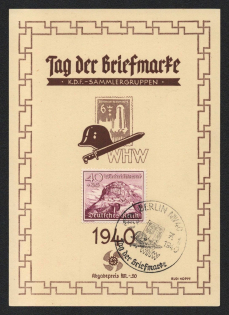 1940 'Stamp Day 1940', Propaganda Souvenir Sheet, Third Reich Nazi Germany