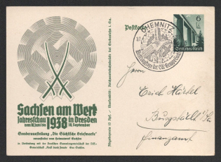 1938 'Saxony at work. Dresden 1938', Propaganda Postal stationery, Third Reich Nazi Germany