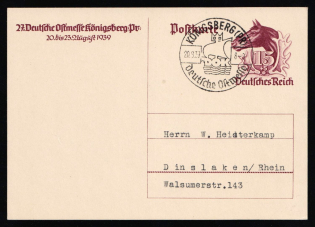 1939 '27th German Eastern Trade Fair. Koenigsberg 1939', Propaganda Postal stationery, Third Reich Nazi Germany