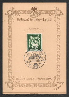 1941 'Stamp Day 1941', Propaganda Souvenir sheet, Third Reich Nazi Germany