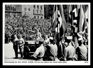 1933-1945 'Parade in front of the Fuehrer at Adolf-Hitler-Square', Propaganda Postcard, Third Reich Nazi Germany