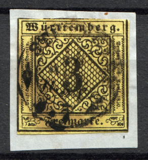 1851-52 Wurttemberg Germany 3 Kr (Cancelled)