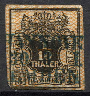 1856-57 Hanover Germany 1/10 Th (CV $90, Cancelled)