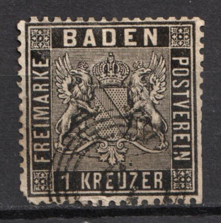1860 1kr Baden, German States, Germany (Mi. 9, Canceled, CV $40)