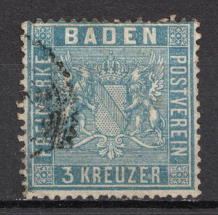 1860 3kr Baden, German States, Germany (Mi. 10, Canceled, CV $40)