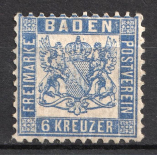 1864-67 6kr Baden, German States, Germany (Mi. 19, CV $30)