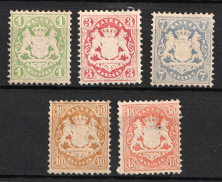 1875 Bavaria, German States, Germany (Mi. 32 - 36, CV $100)