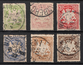 1888-1900 Bavaria, German States, Germany (Mi. 54 - 59, Canceled, Full Set, CV $60)