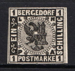 1861 1s Bergedorf, German States, Germany (Mi. 2, Signed, CV $70)