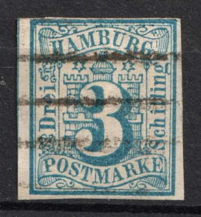 1859 3s Hamburg, German States, Germany (Mi. 4, Canceled, CV $210)