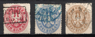 1861-62 Prussia, German States, Germany (Mi. 16 b, 17 a, 18 a, Canceled, CV $30)