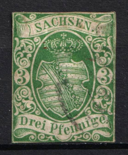 1851 3pf Saxony, German States, Germany (Mi. 2 II, Canceled, CV $160)
