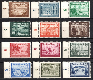 1939 Third Reich, Germany (Mi. 702 - 713, Full Set, Margins, Plate Numbers, CV $110, MNH)