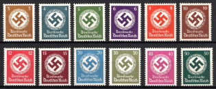 1942-44 Third Reich, Germany, Official Stamps (Mi. 166 - 177, Full Set, Signed, CV $60)