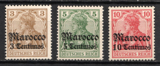 1905 German Offices in Morocco, Germany (Mi. 21 - 23, CV $50)