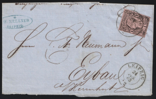 1863 (24 Jun) Saxony, German States, Germany, Cover from Leipzig franked with 1ngr (Mi. 9, CV $30)