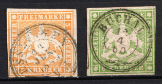 1859 Wurttemberg, German States, Germany (Mi. 12 - 13, Canceled, CV $200)