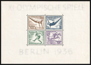 1936 Third Reich, Germany, Souvenir Sheet (Mi. Bl. 5 X, CV $70)