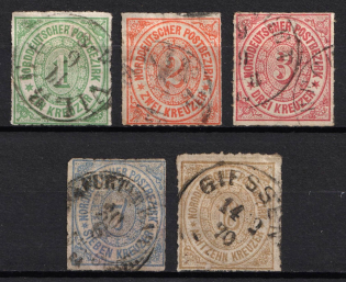 1868 North German, German States, Germany (Mi. 7 - 11, Canceled, CV $220)
