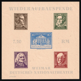 1946 Thuringia, Soviet Russian Zone of Occupation, Germany, Souvenir Sheet (Mi. Bl. 3 B a ya, CV $50)