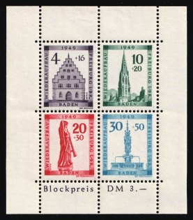 1949 Baden, French Zone of Occupation, Germany, Souvenir Sheet (Mi. Bl. 1 A, CV $50)