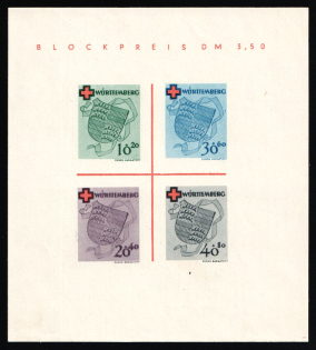 1949 Wurttemberg-Hohenzollen, French Zone of Occupation, Germany, Souvenir Sheet (Mi. Bl. 1 I , CV $200)