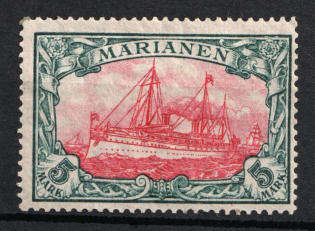1916 5m Mariana, German Colonies, Kaiser’s Yacht, Germany (Mi. 21 B, CV $50)