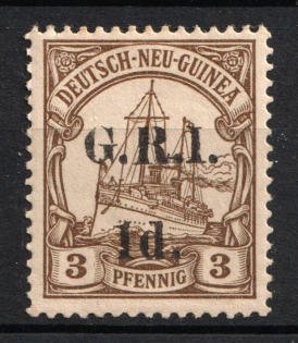 1914 1d on 3pf British Occupation of New Guinea, Kaiser’s Yacht, 'G. R. I.', German Colonies, Germany (Mi. 1 II, Signed, CV $70)